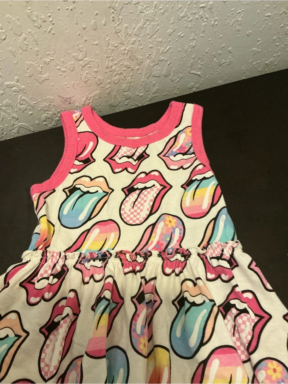the Rolling Stones Pink and White Lip Print Tank Top